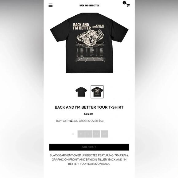 Bryson Tiller Trapsoul BACK AND I'M BETTER TOUR TEE Size M Sold Out Online - Picture 3 of 7